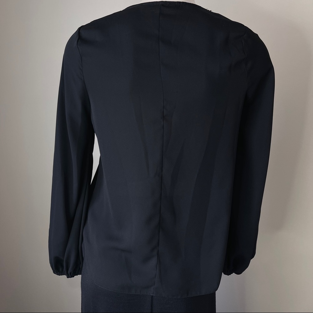 ESSENTIAL blouse ATMOSPHERE top solid black TIE UP FRONT 2  dressy top - Picture 5 of 11